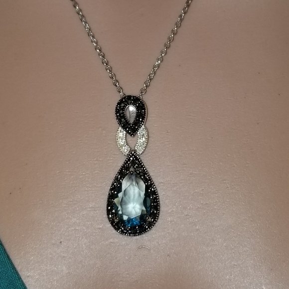NWOT Plated Topaz Sterling Silver and Marcasite Teardrop Necklace,earrings - Picture 11 of 12